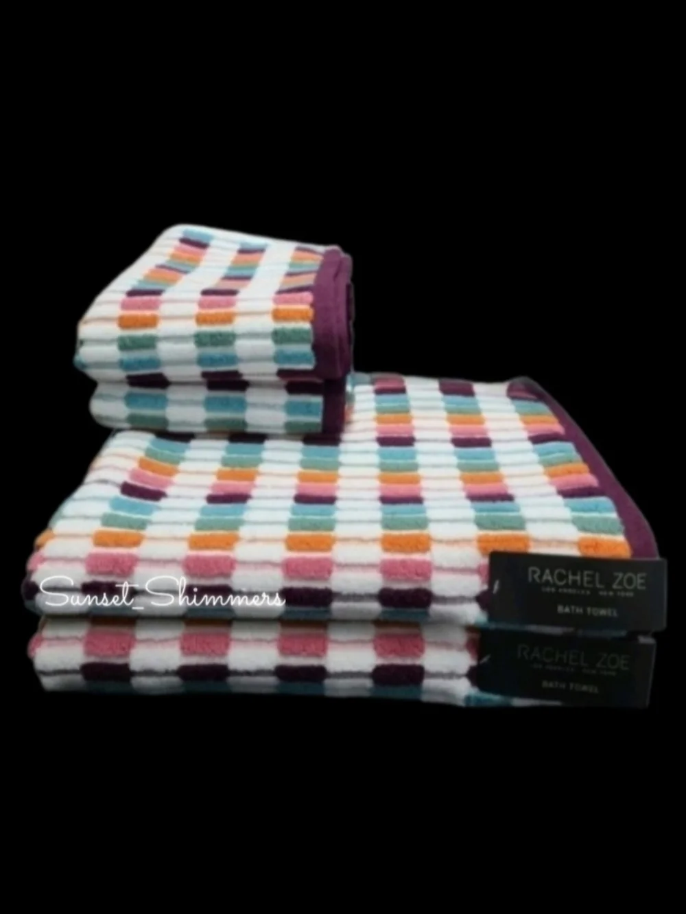 4pc Rachel Zoe Colorful Fall Mosaic 100% Cotton Bath & Hand Towel Set NEW